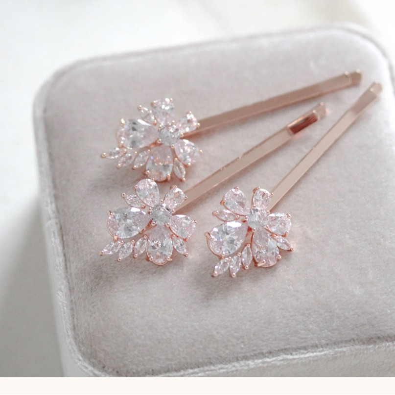 Elegant & Classically Beautiful, Rose Gold Floral Bridal Hair Pins